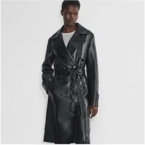 Aritzia Babaton Vegan Leather Black Tabloid Trench Coat